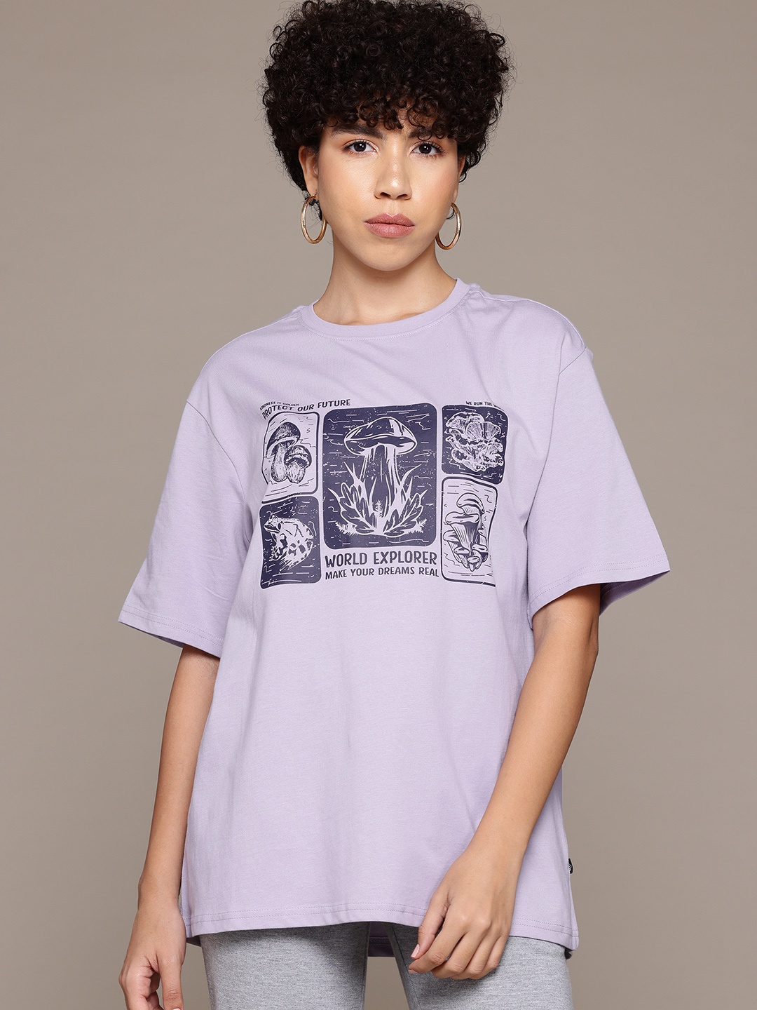 

The Roadster Lifestyle Co. Printed Oversize Pure Cotton T-shirt, Lavender