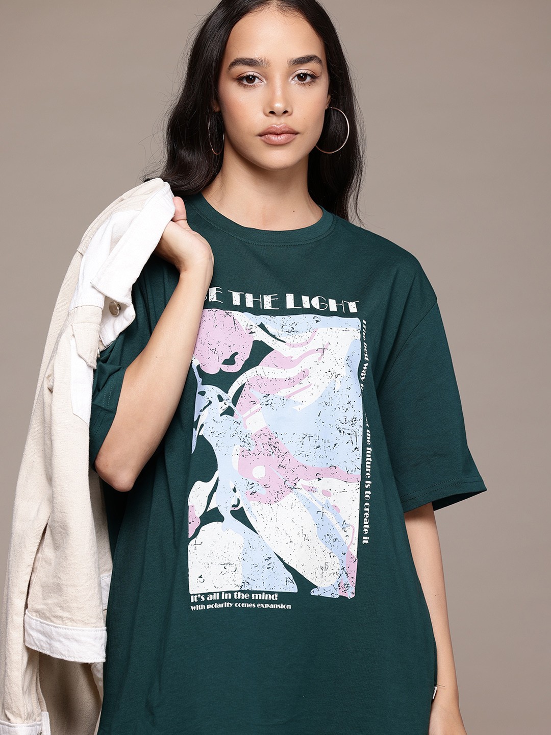 

The Roadster Lifestyle Co. Printed Pure Cotton Oversized T-shirt, Green
