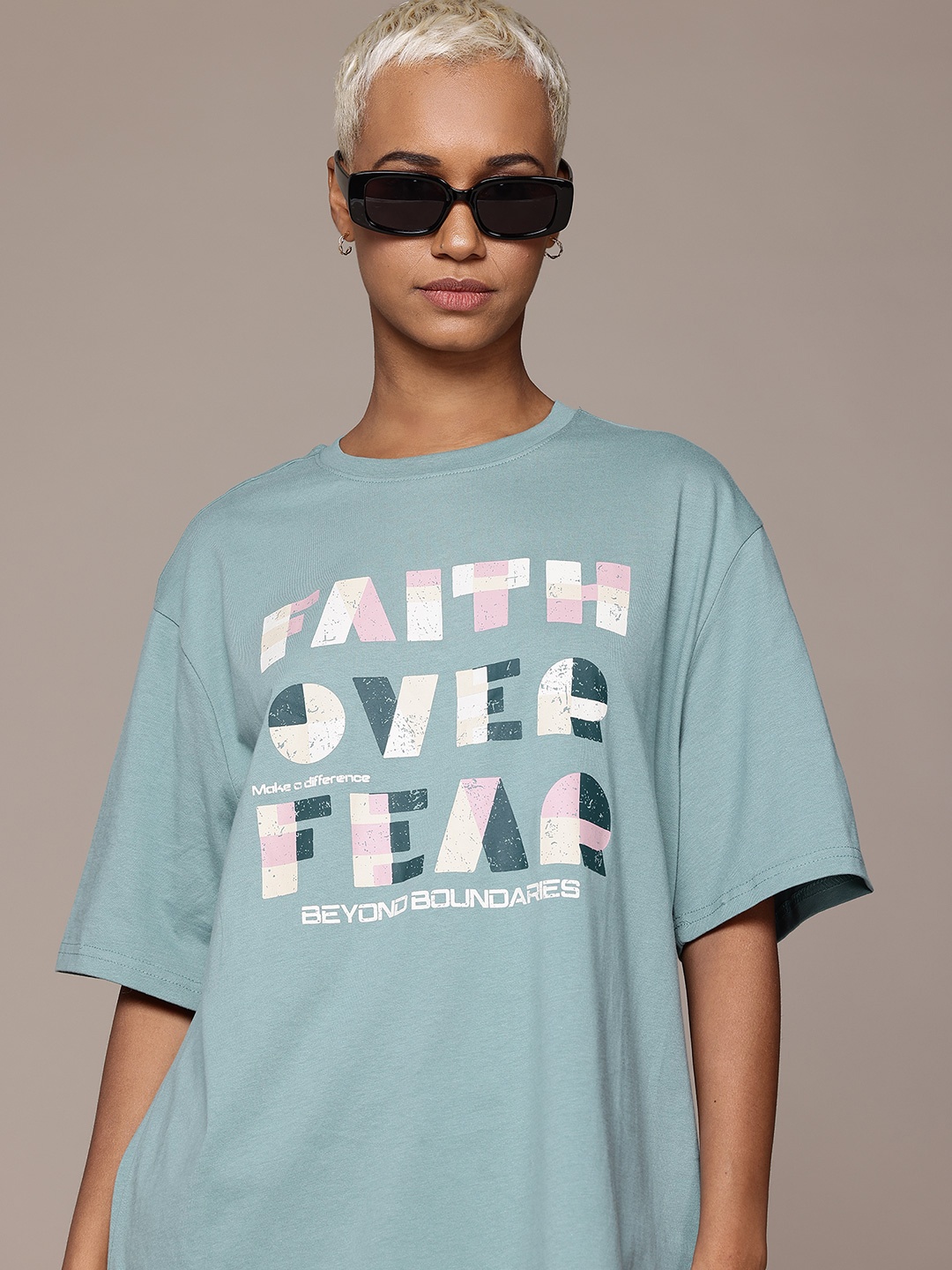 

The Roadster Lifestyle Co. Typography Print Oversized Pure Cotton T-shirt, Blue