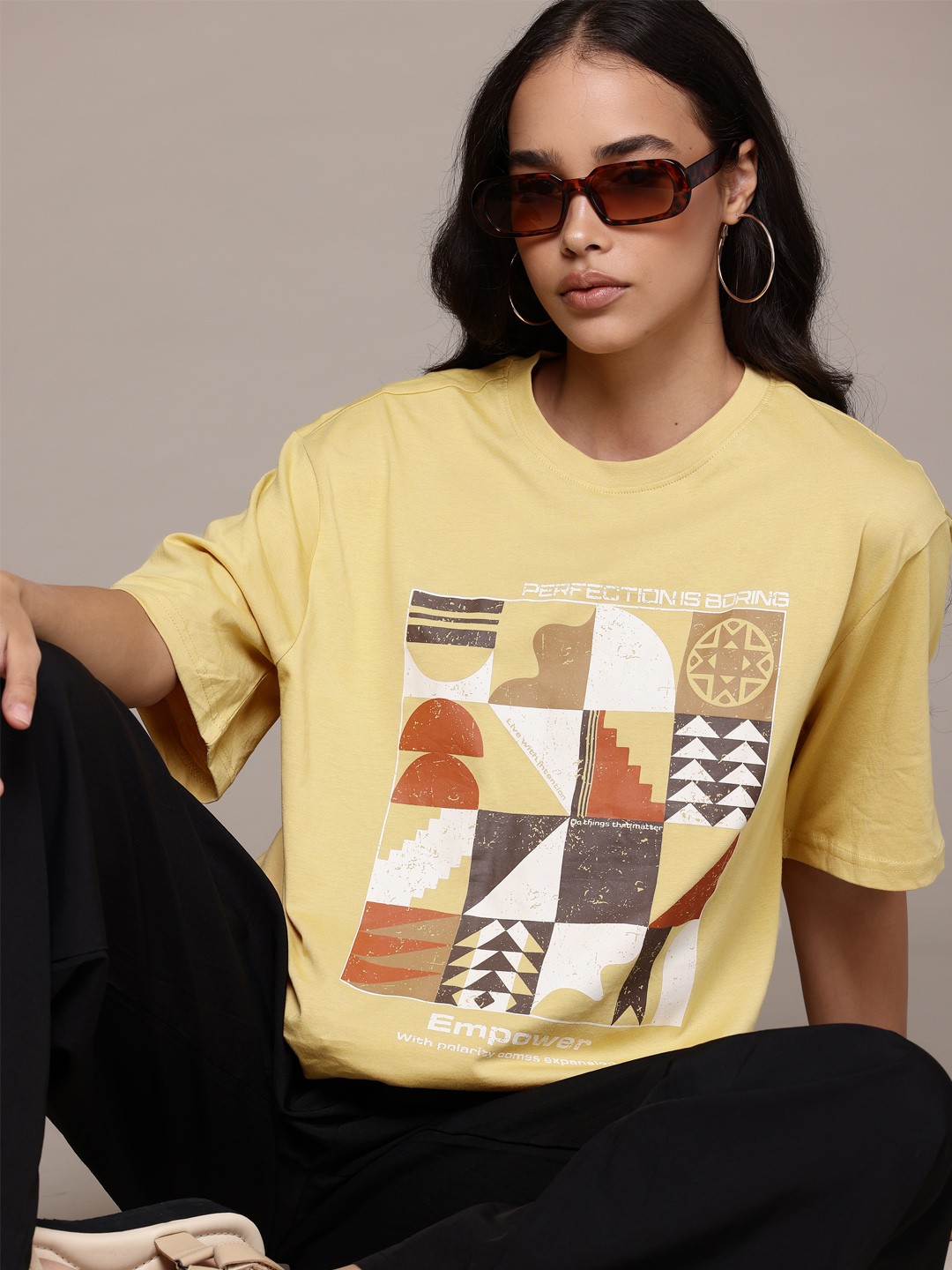 

The Roadster Lifestyle Co. Printed Pure Cotton Oversized T-shirt, Yellow
