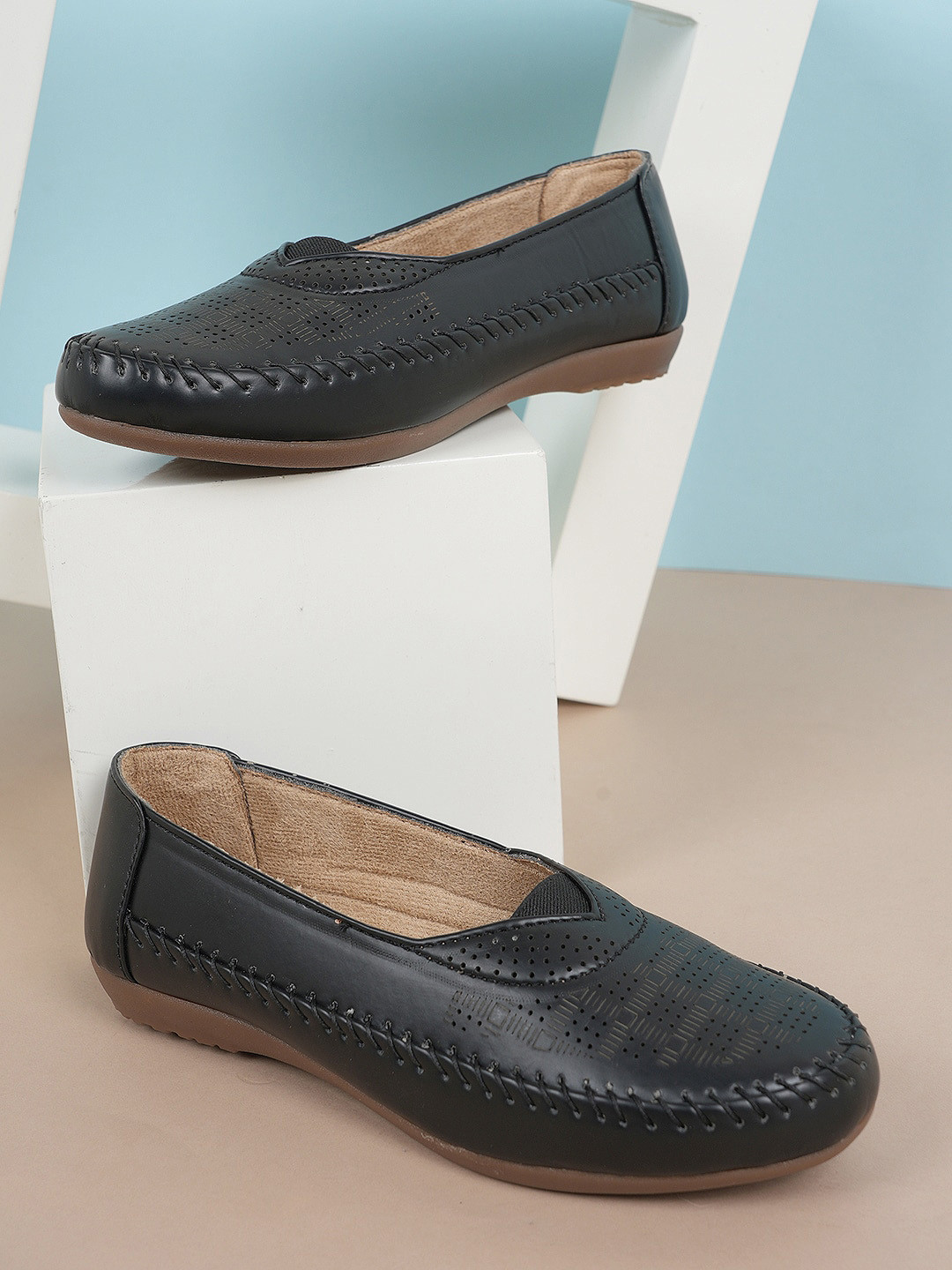 

Style Shoes Textured Round Toe Ballerinas, Black