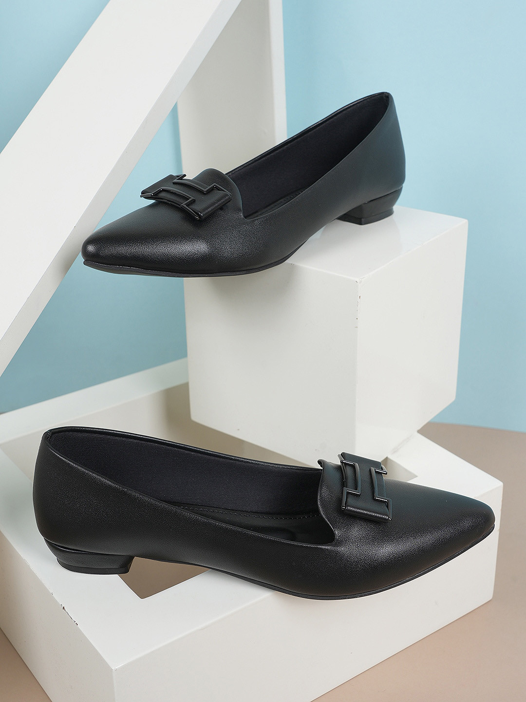 

Style Shoes Textured Work Block Pumps With Buckles, Black