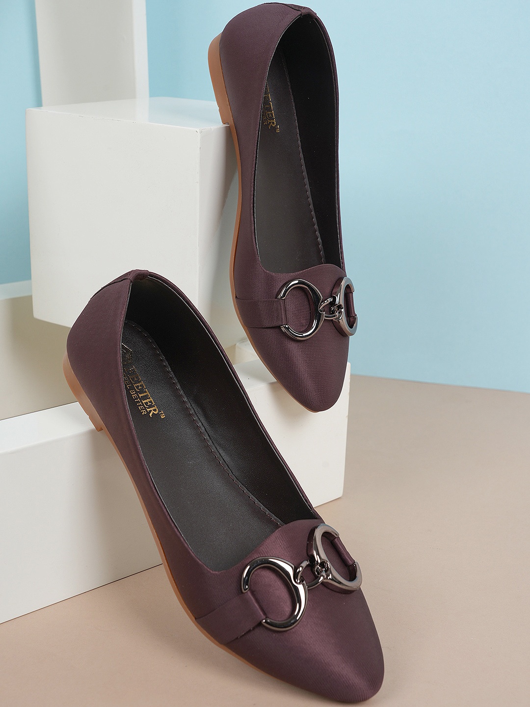 

Style Shoes Pointed Toe Ballerinas with Buckles, Brown