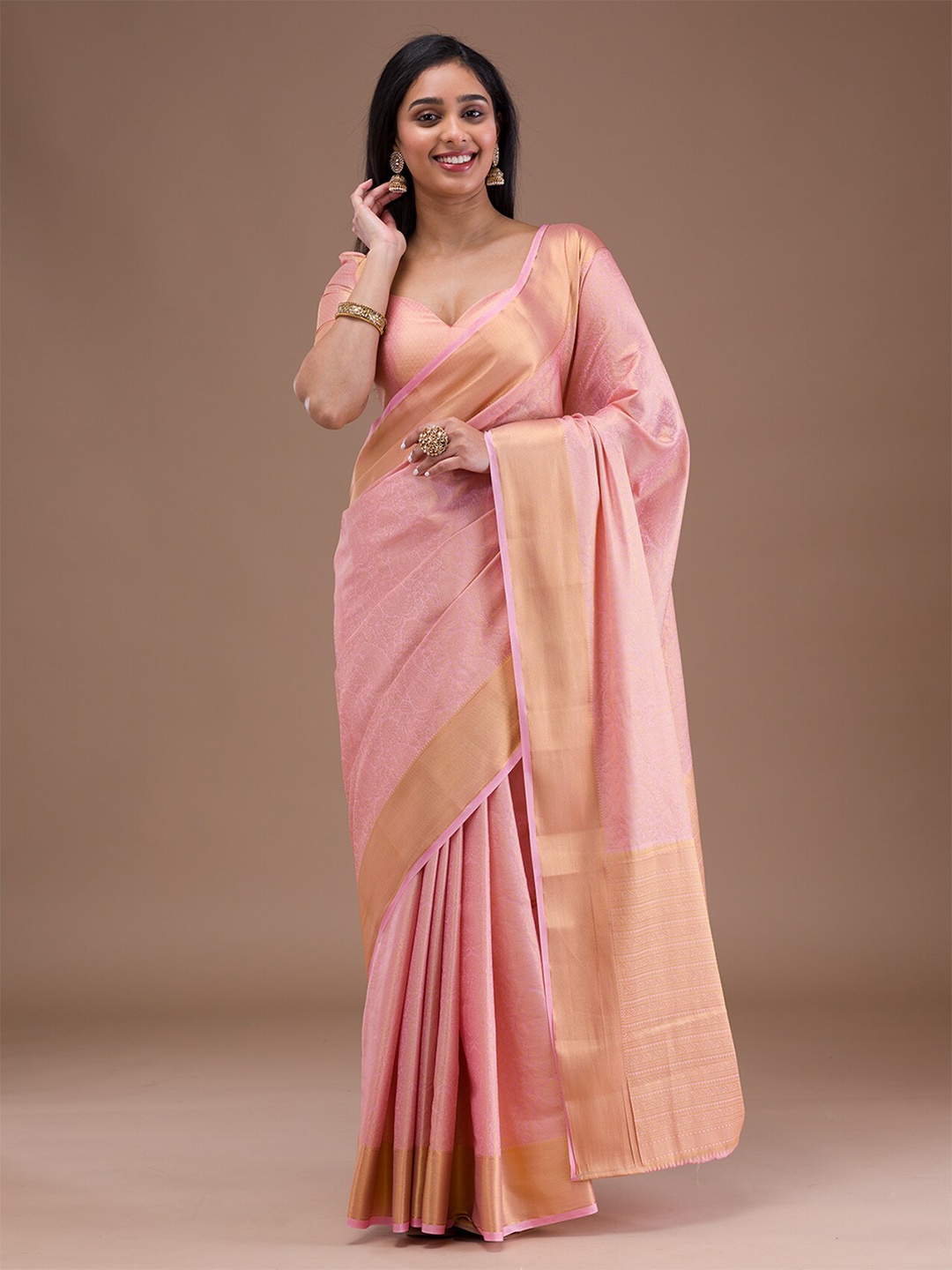 

Koskii Ethnic Motifs Woven Design Zari Saree, Peach