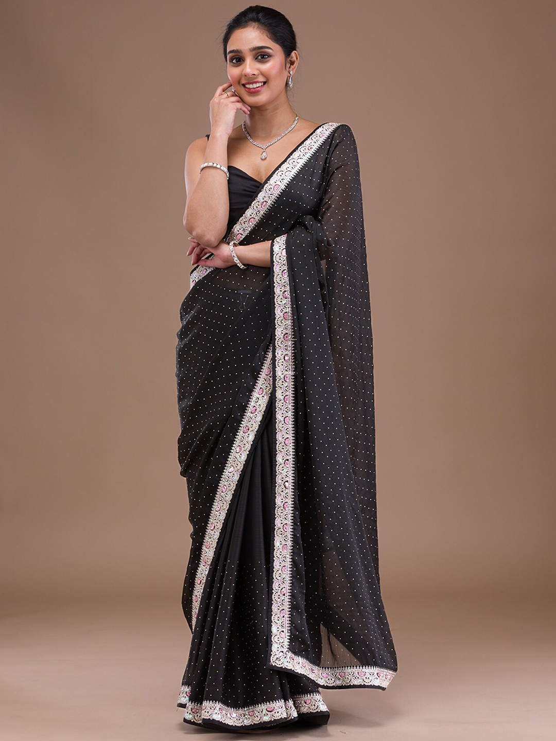 

Koskii Embellished Sequinned Saree, Black