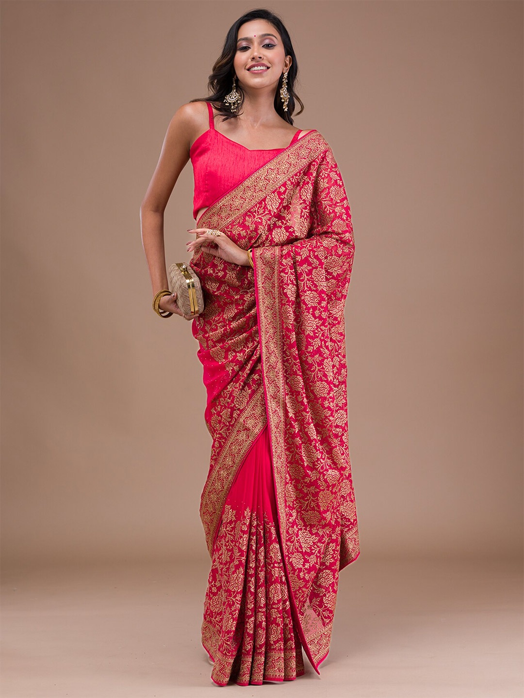 

Koskii Floral Woven Design Zari Saree, Red