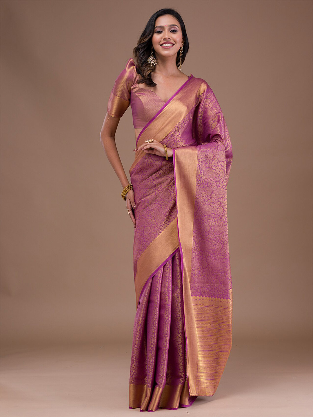 

Koskii Ethnic Motifs Woven Design Zari Saree, Purple