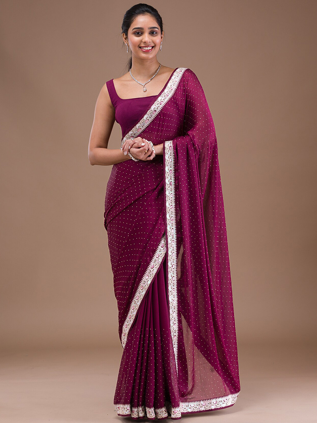 

Koskii Embellished Sequinned Saree, Purple