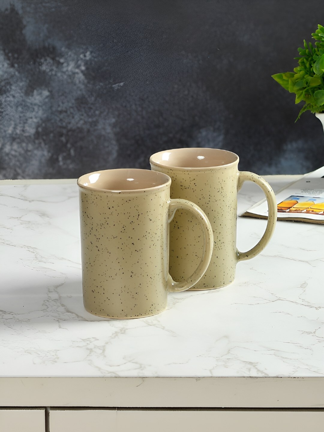 

CLIO'S HERITAGE STORE Beige 2Pcs Handcrafted Ceramic Glossy Mugs 300ml Each