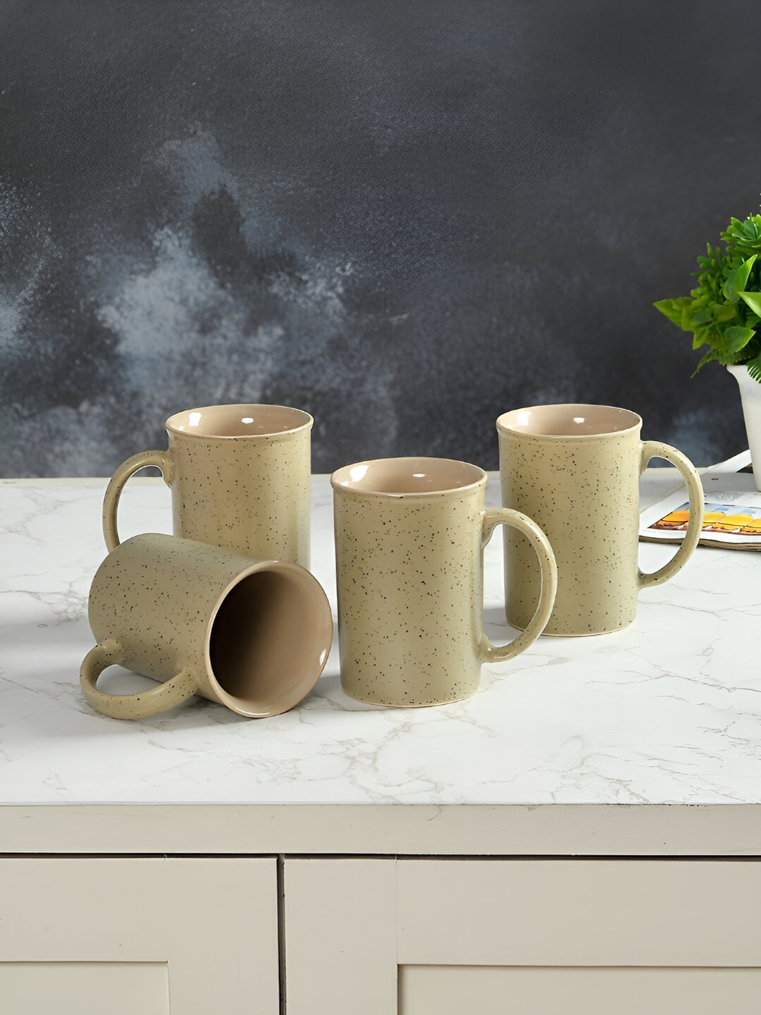 

CLIO'S HERITAGE STORE Beige 4Pcs Handcrafted Ceramic Glossy Mugs 300ml Each