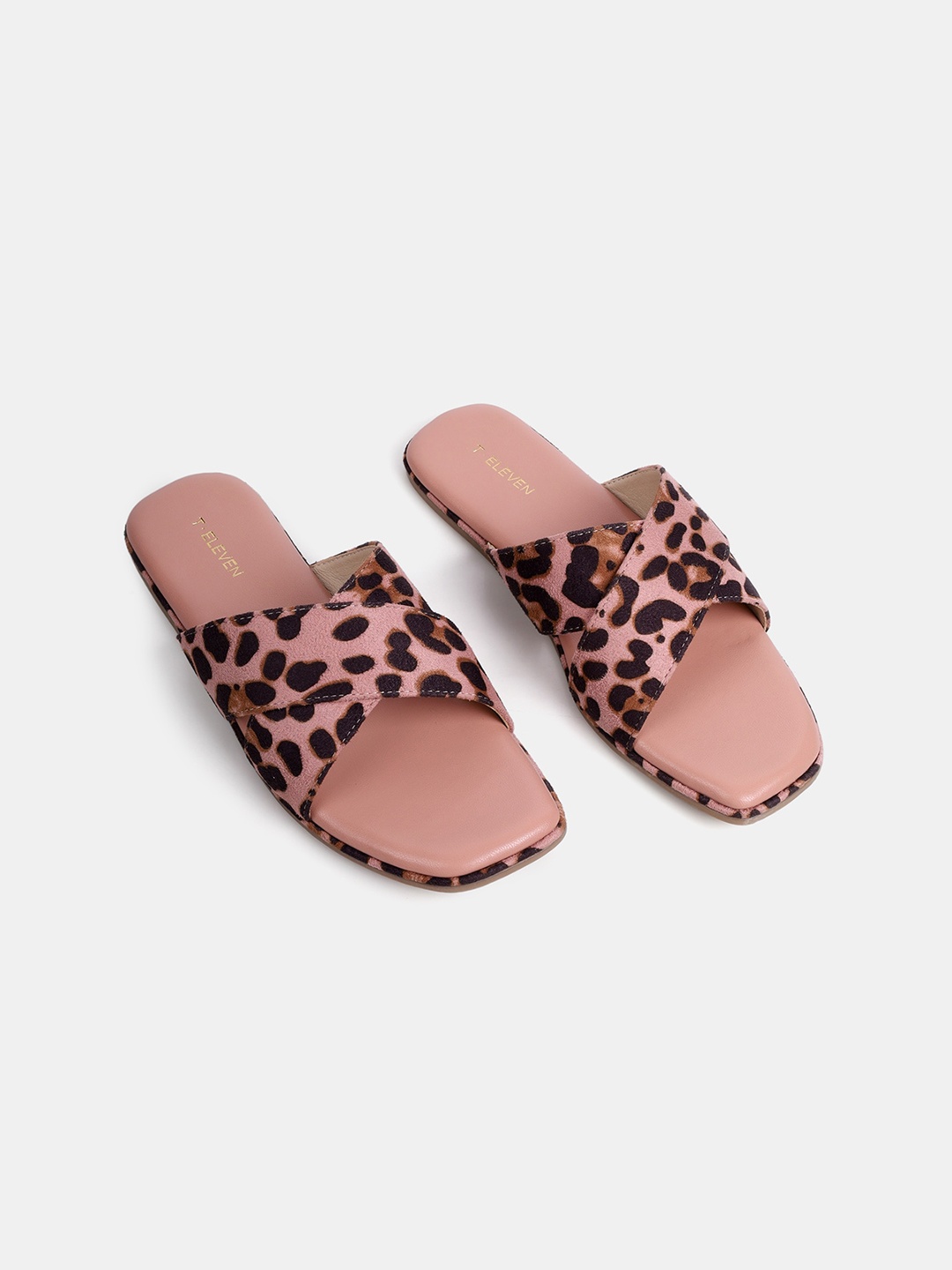 

T.ELEVEN Printed Open Toe Flats, Peach