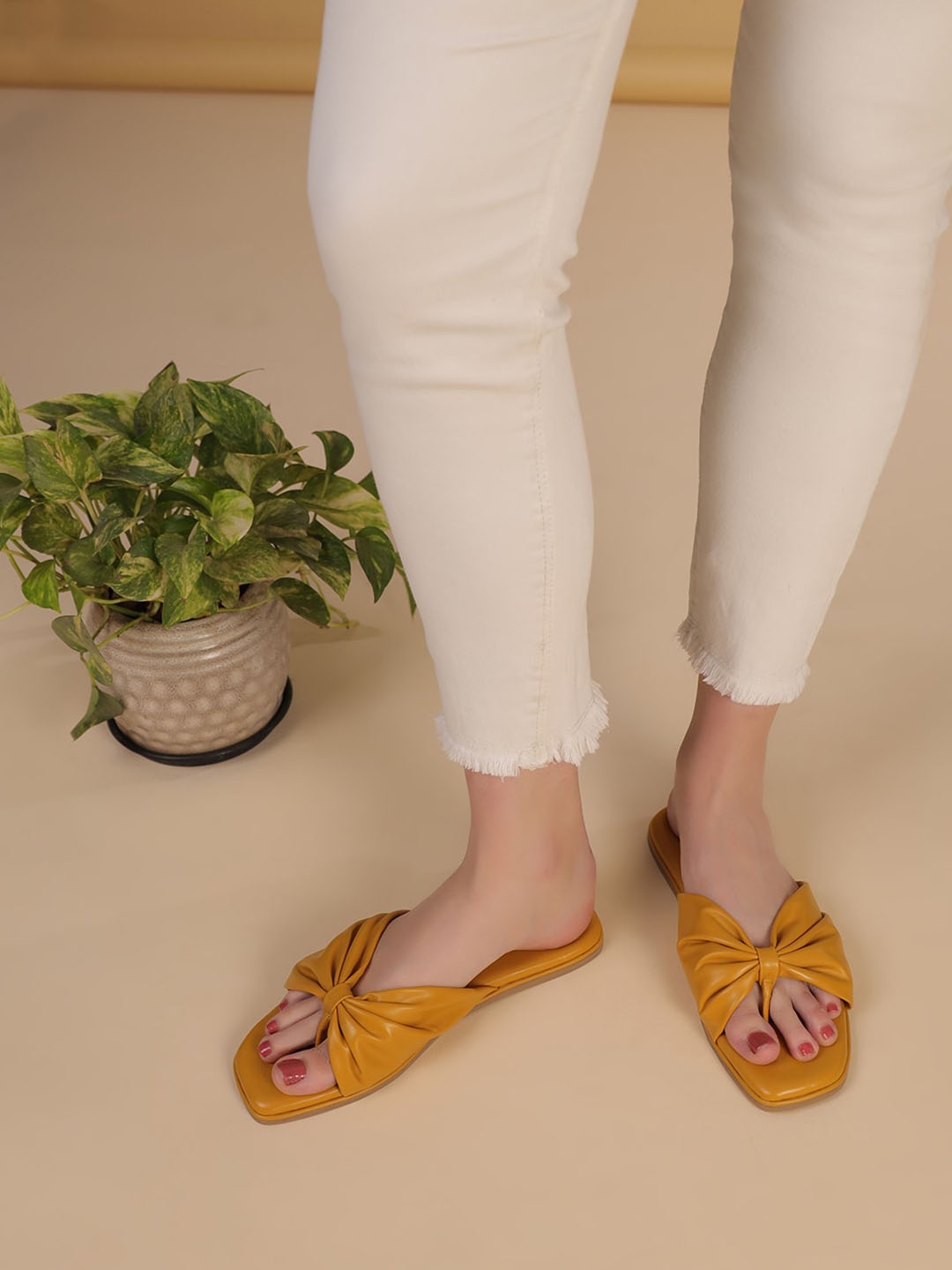 

T.ELEVEN Open Toe Flats, Mustard