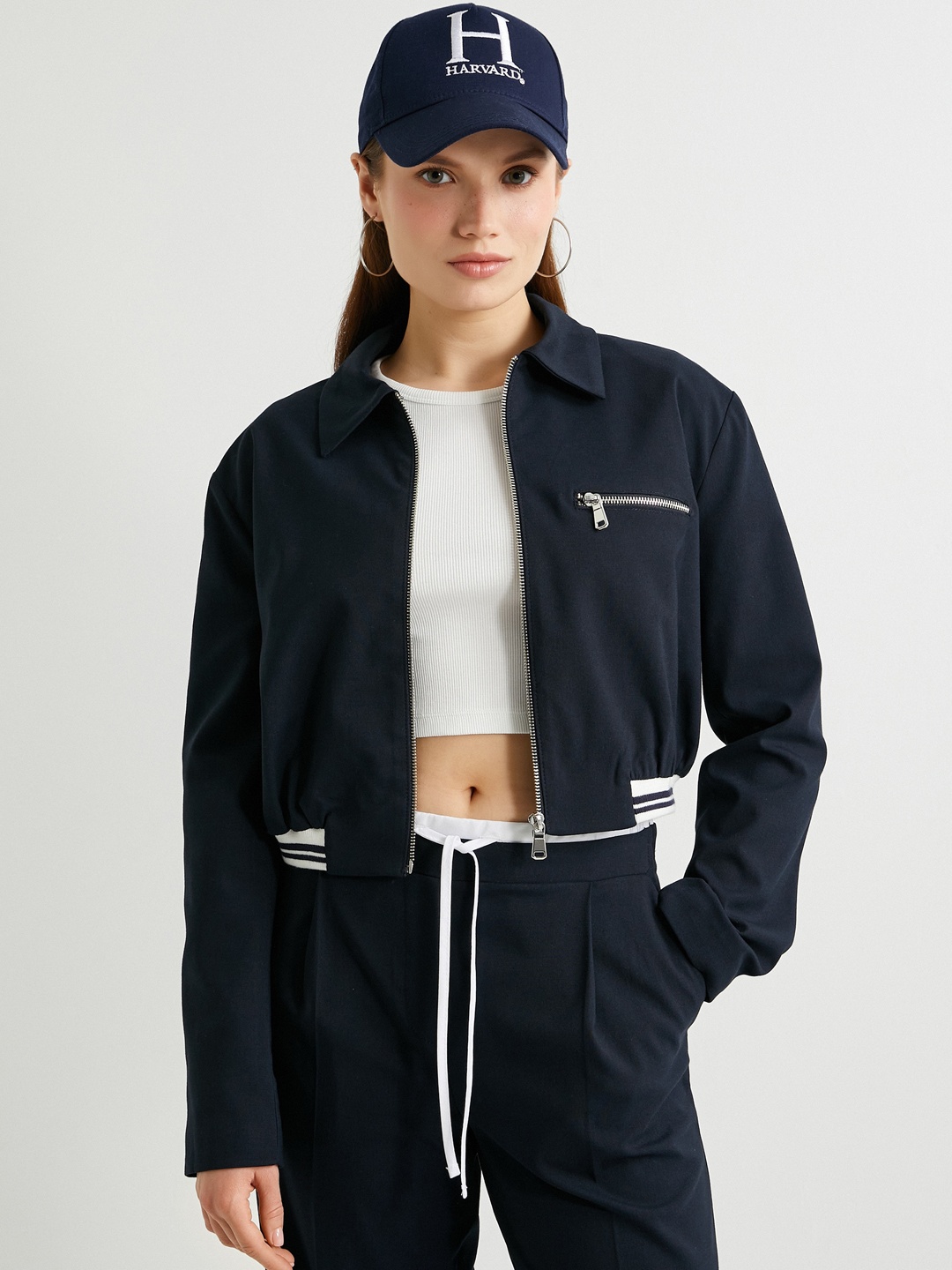 

Koton Long Sleeves Crop Bomber Jacket, Navy blue
