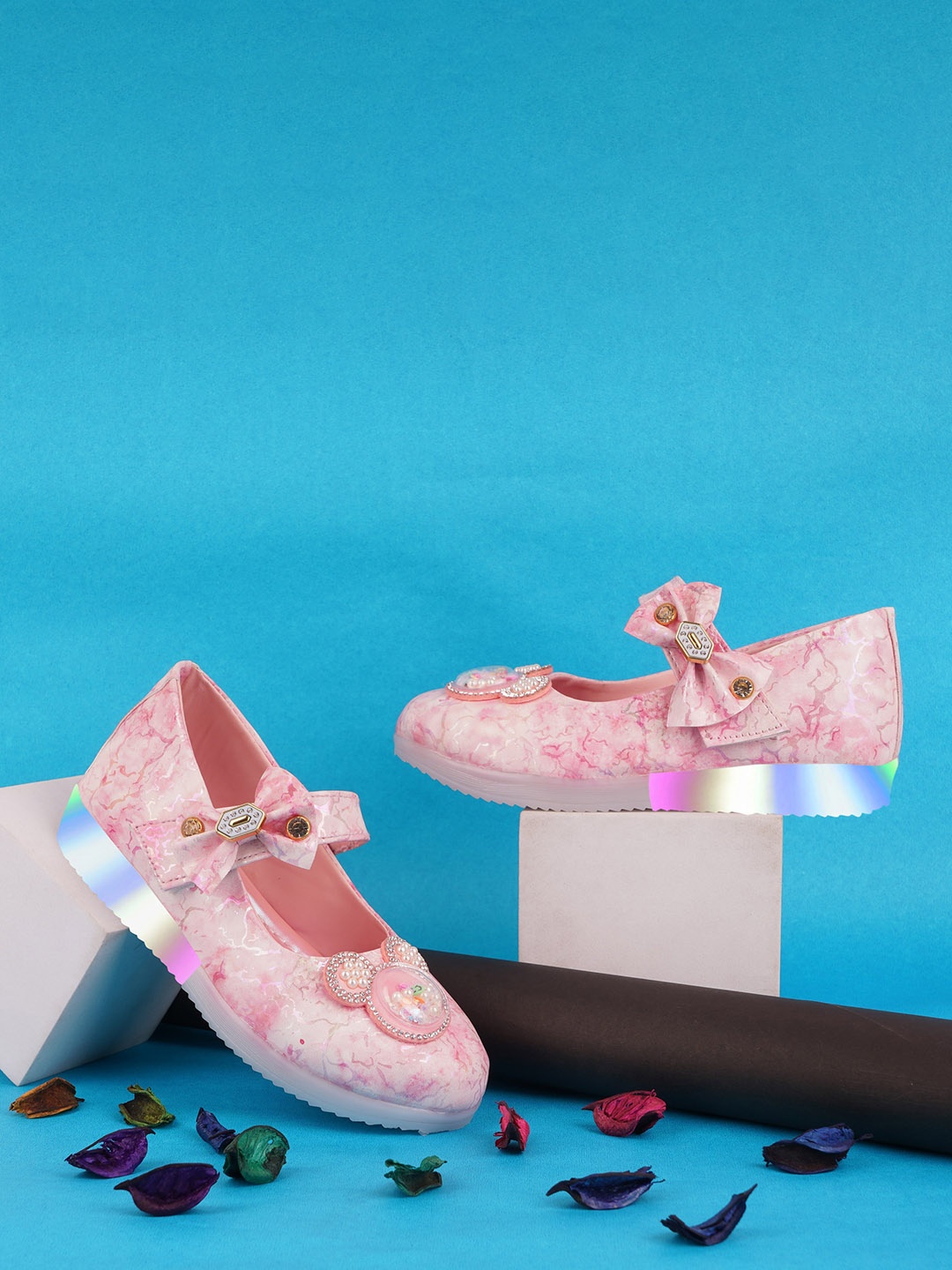 

BAESD Girls Printed Bow Embellished Ballerinas, Pink