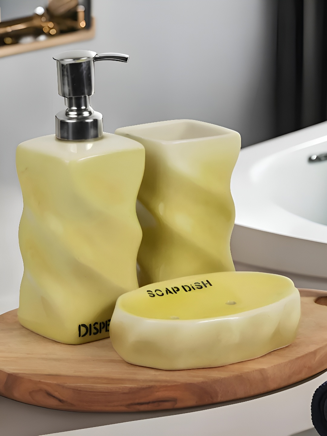 

Kaolinite Mustard 3 Pieces Textured Ceramic Bath Accessories Set