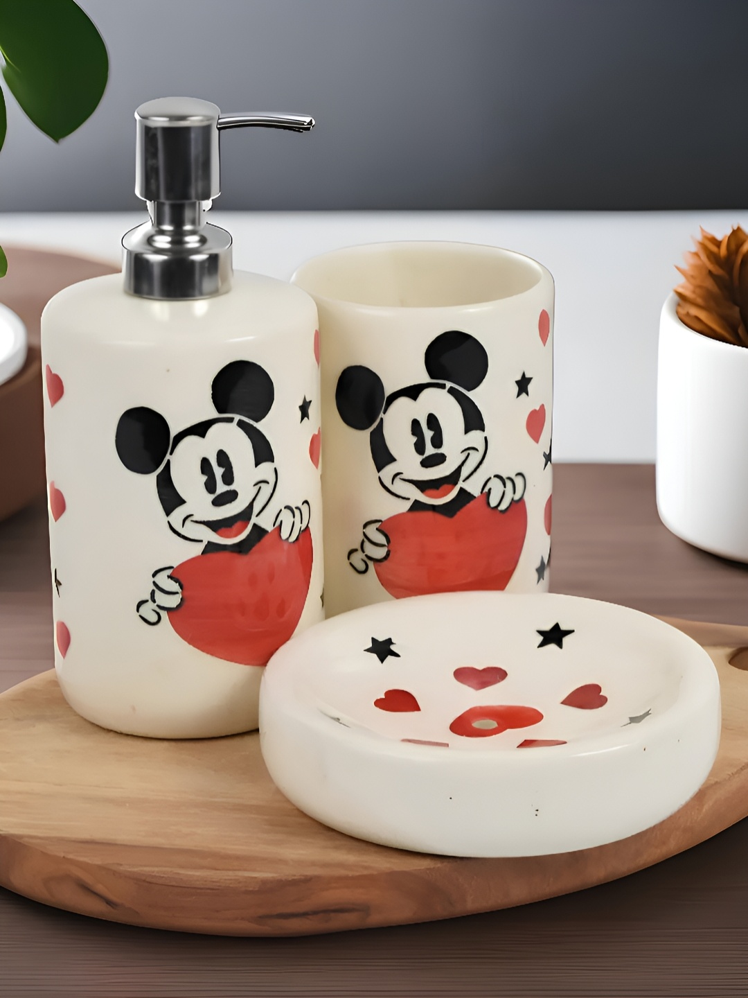 

Kaolinite White & Red 3 Pieces Printed Ceramic Bathroom Accessories