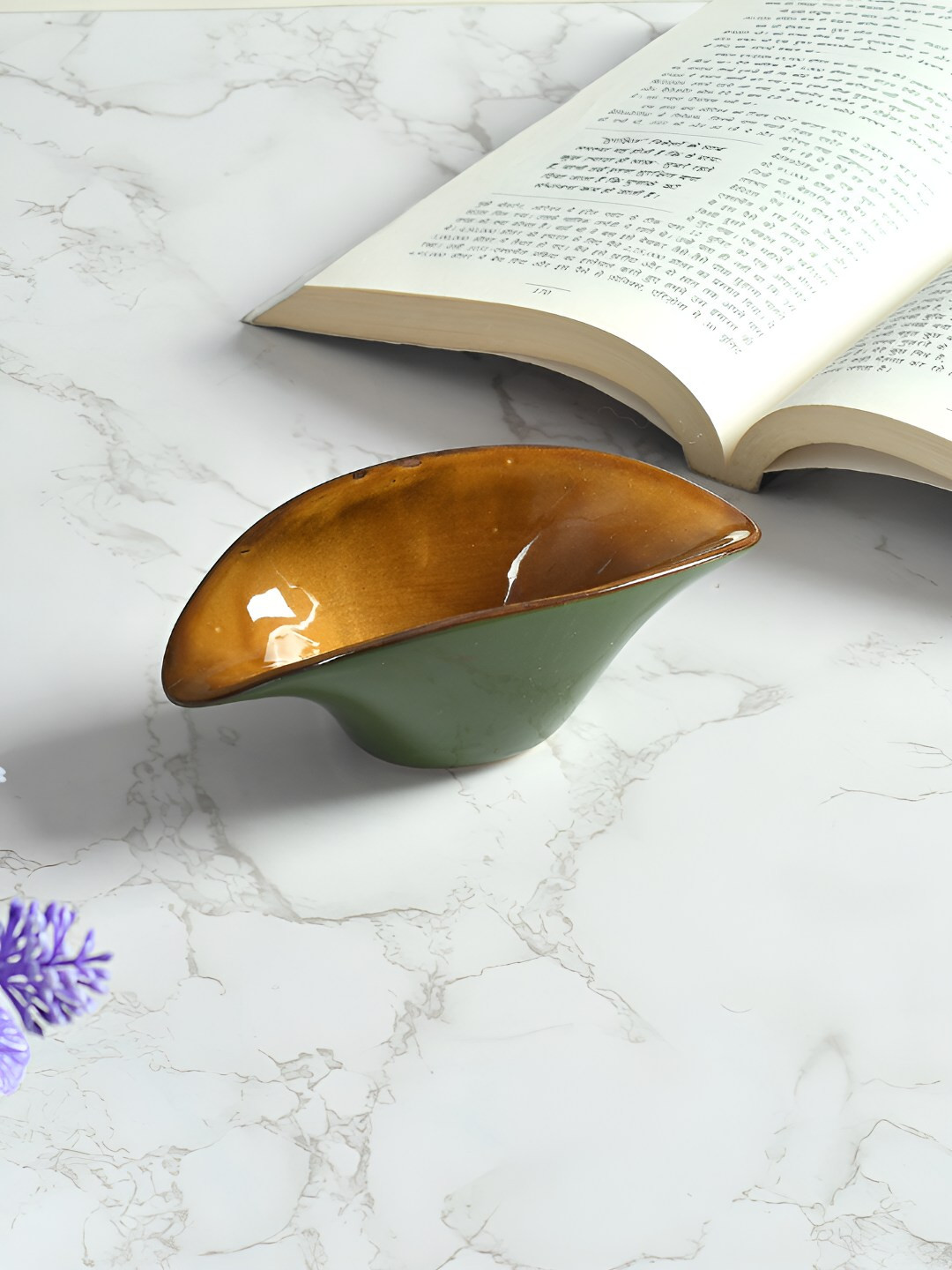 

CLIO'S HERITAGE STORE Green & Brown Ceramic Dishwasher Safe Dip Bowl