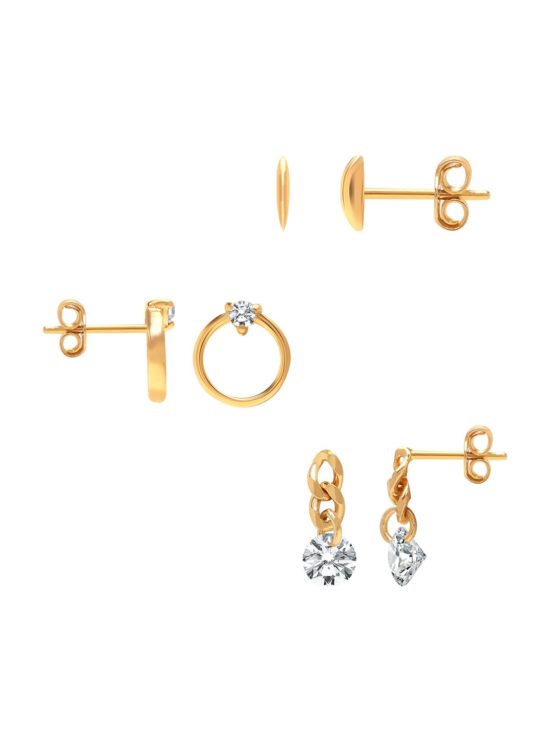 

LeCalla Set of 3 Gold Plated 925 Sterling Silver Lightweigh Studs Earrings