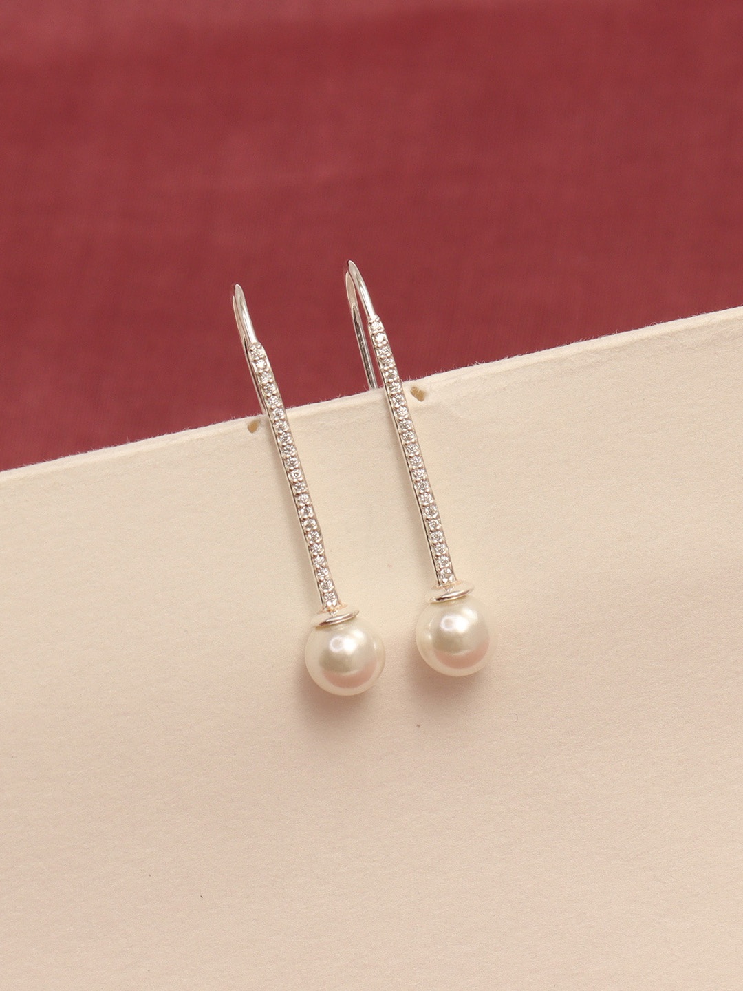 

LeCalla 925 Sterling Silver Plated Pearls Beaded Contemporary Drop Earrings