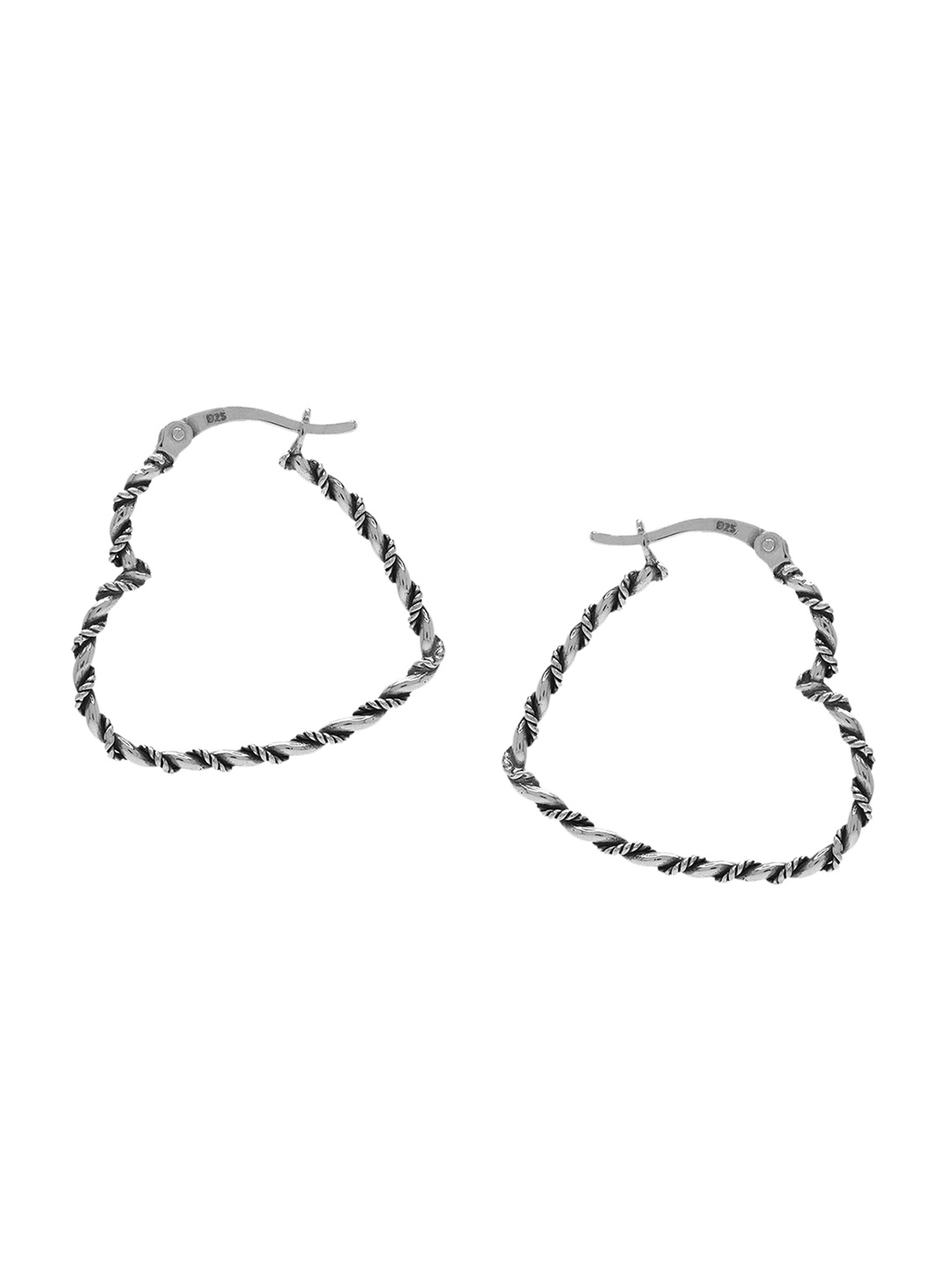 

LeCalla 925 Sterling Silver Rhodium Plated Heart Shaped Hoop Earrings