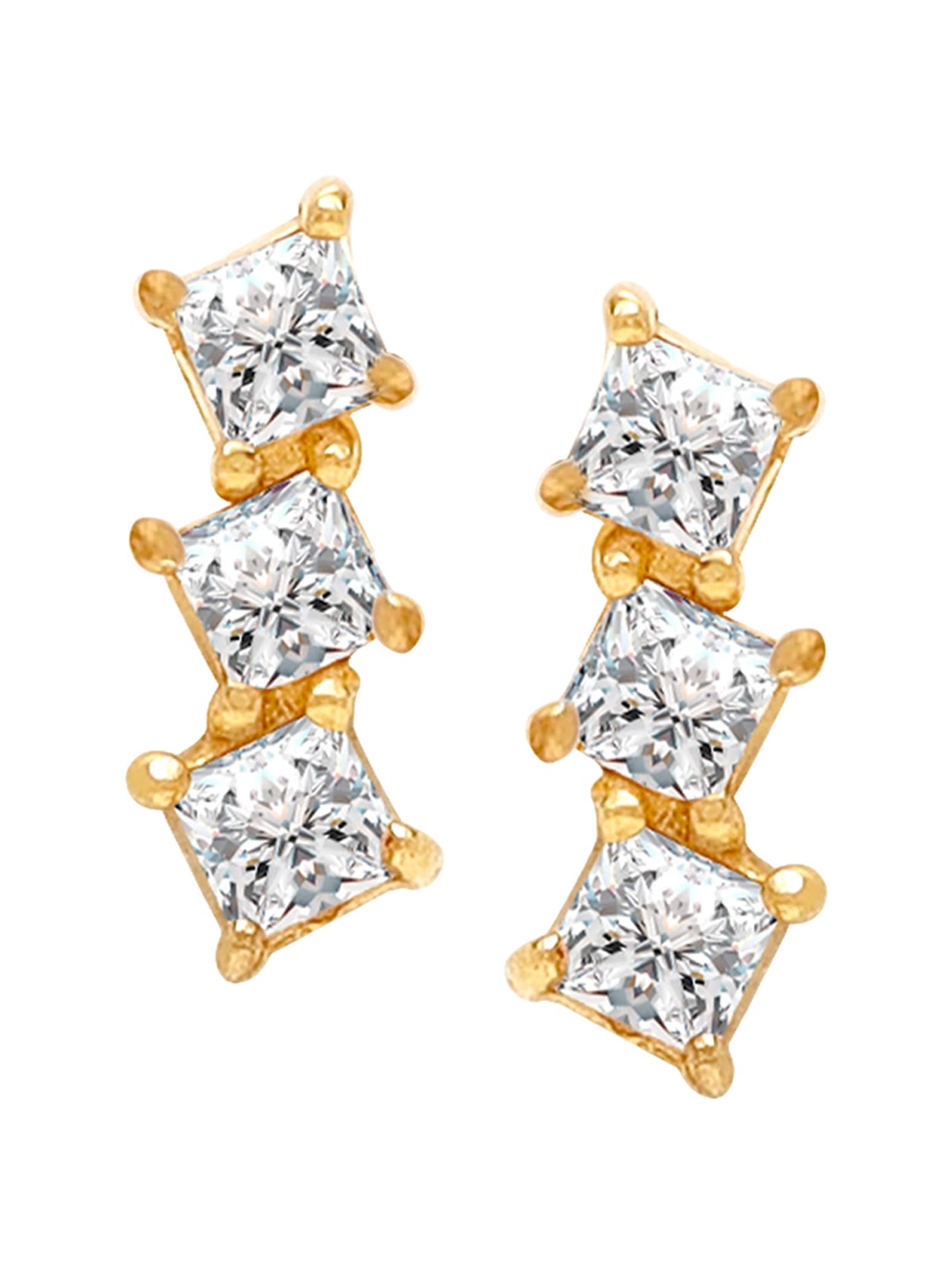 

LeCalla 925 Sterling Silver Gold Plated Contemporary 14k CZ Studded Stud Earrings