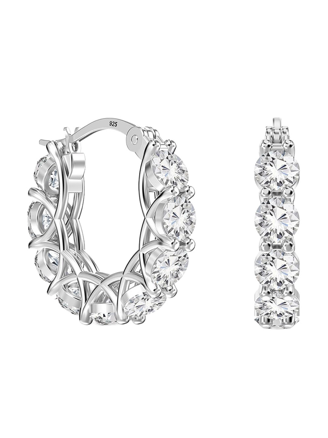 

LeCalla 925 Sterling Silver Cubic Zirconia Studded Contemporary Hoop Earrings