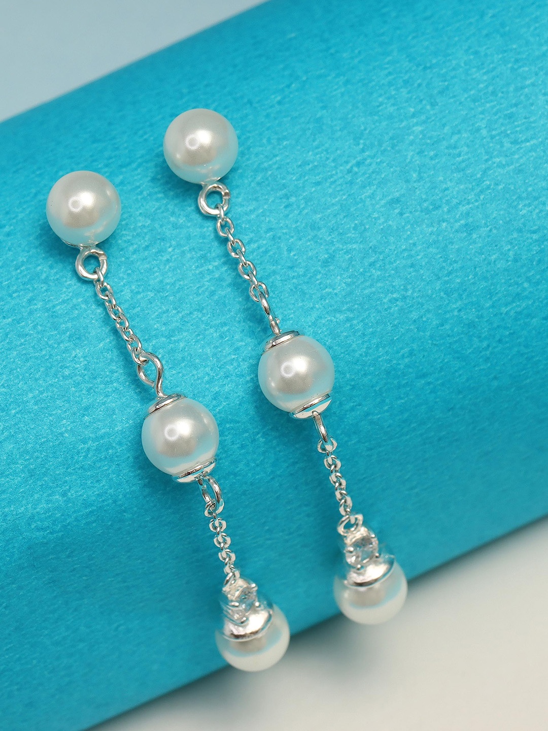 

LeCalla Silver Plated 925 Sterling Silver Contemporary Pearls Drop Earrings