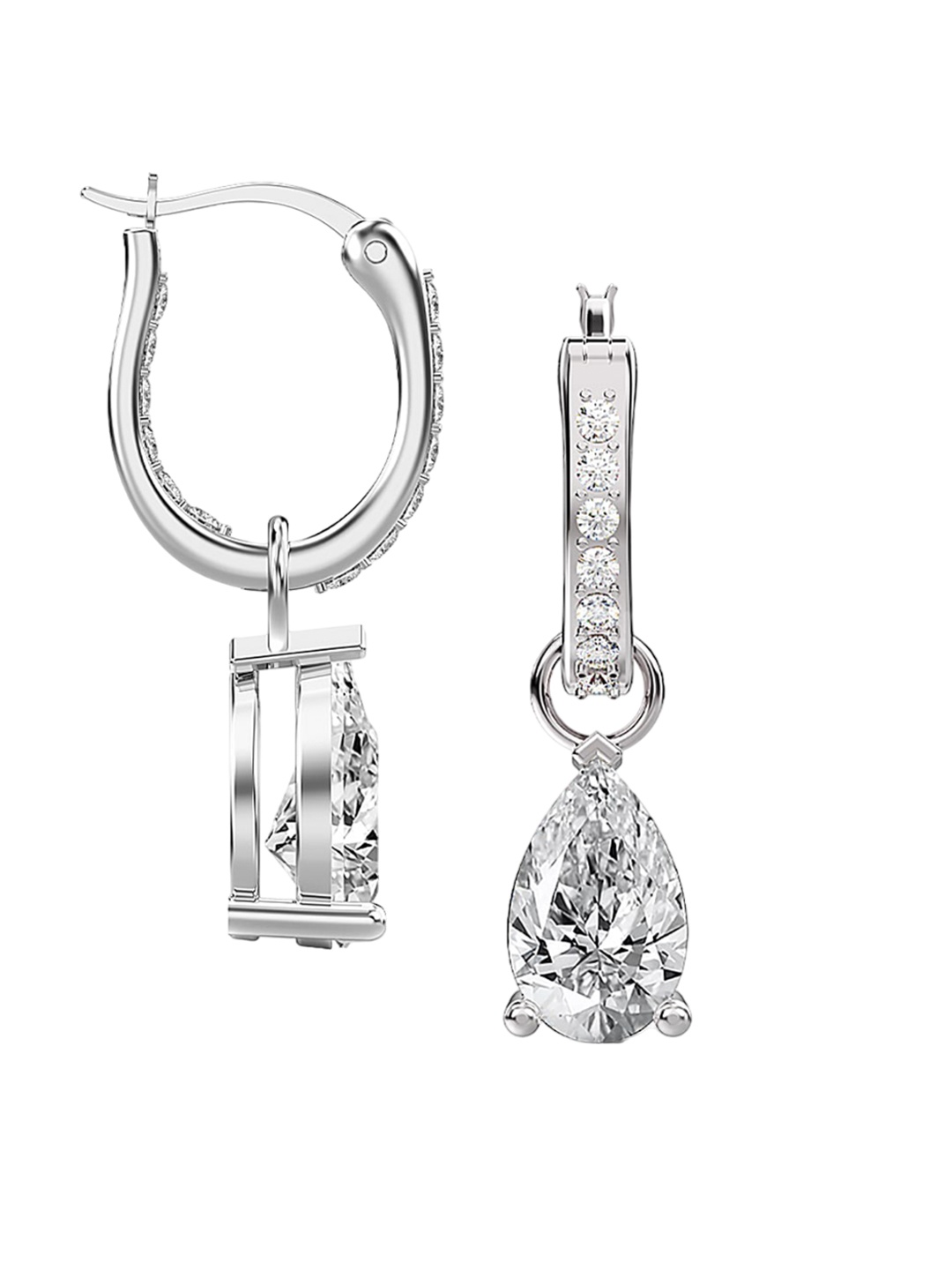 

LeCalla 925 Sterling Silver Rhodium-Plated Cubic Zirconia-Studded Hoop Earrings
