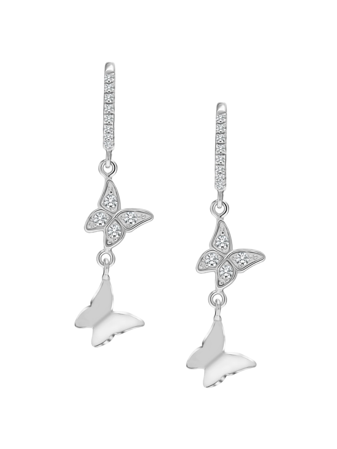 

LeCalla 925 Sterling Silver Rhodium-Plated Cubic Zirconia-Studded Hoop Earrings