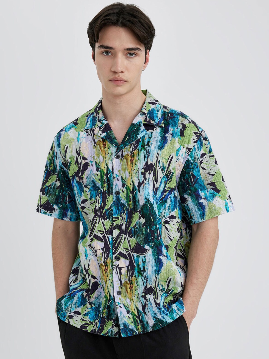 

DeFacto Abstract Printed Casual Shirt, Blue