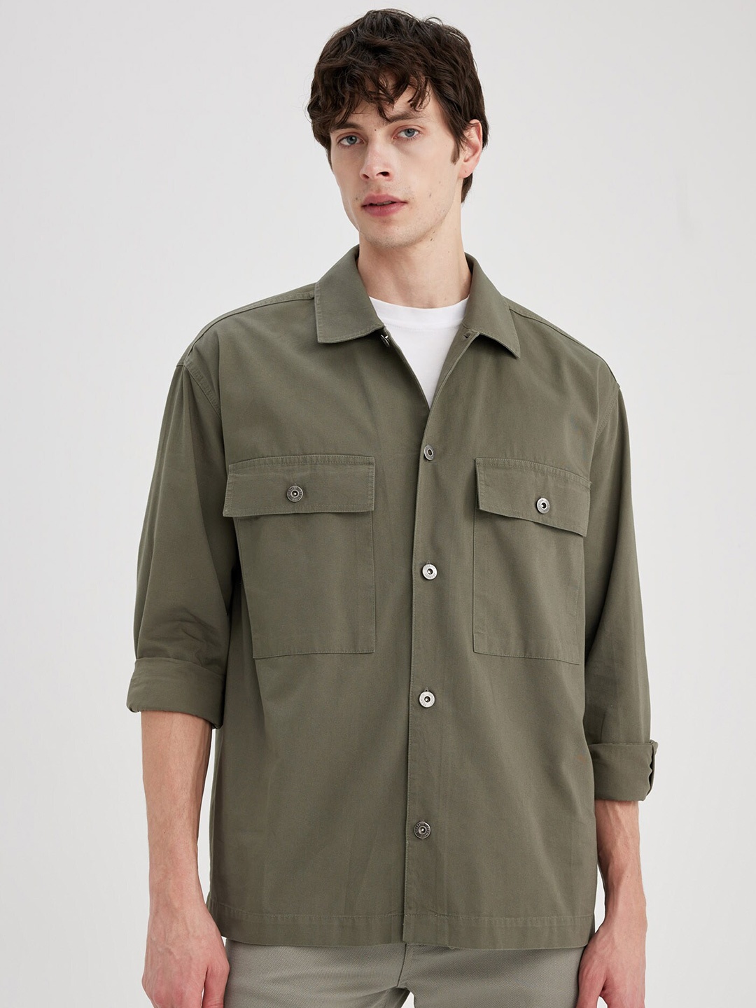 

DeFacto Pure Cotton Casual Shacket, Olive