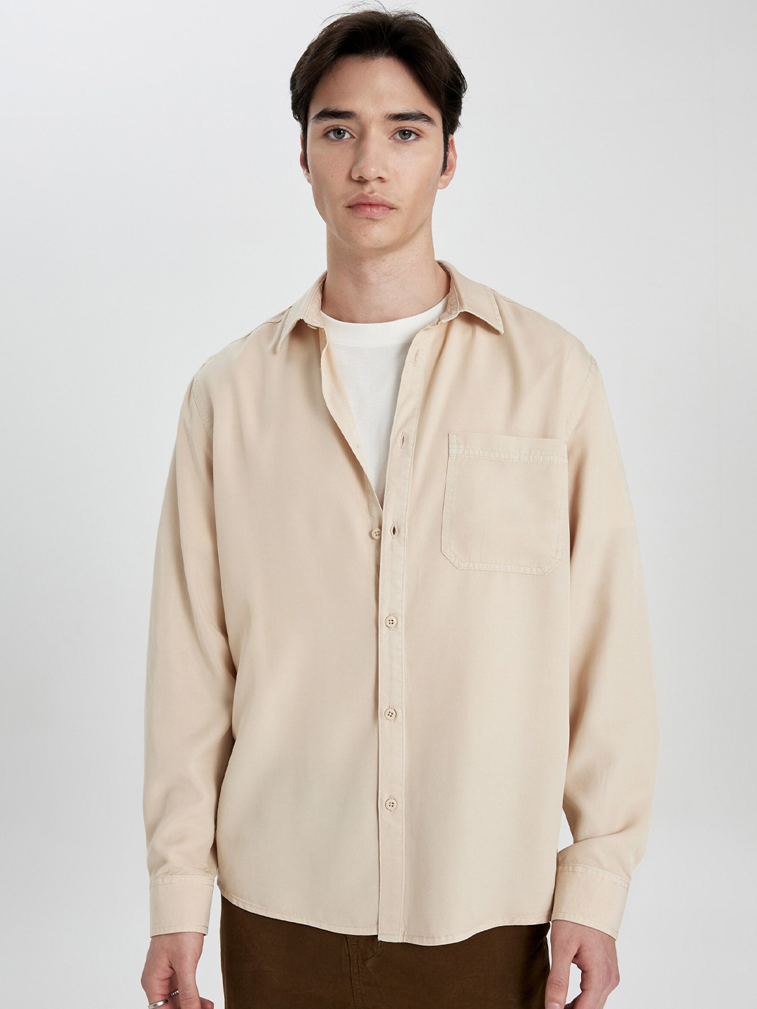 

DeFacto Spread Collar Casual Shacket, Cream