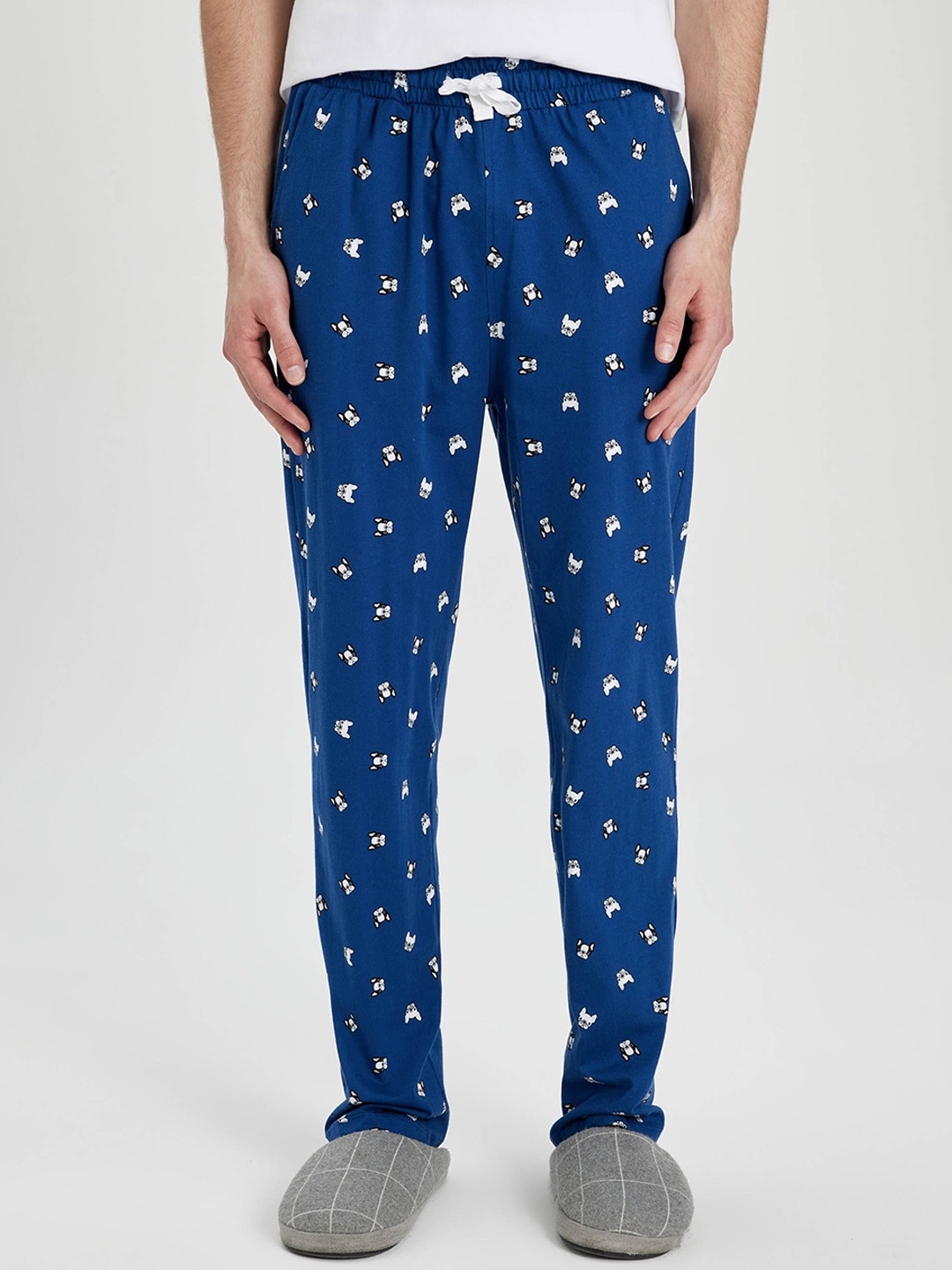 

DeFacto Men Floral Printed Pure Cotton Lounge Pants, Blue