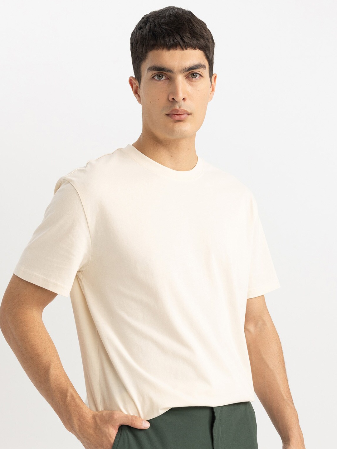 

DeFacto Round Neck Pure Cotton Casual T-shirt, Beige