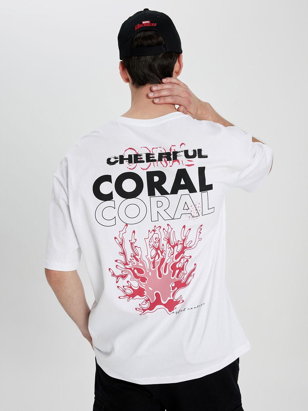 

DeFacto Typography Printed Drop Shoulder Sleeves Pure Cotton T-shirt, White