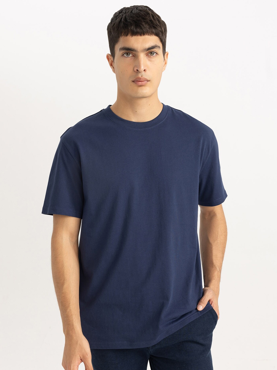 

DeFacto Round Neck Pure Cotton T-shirt, Navy blue