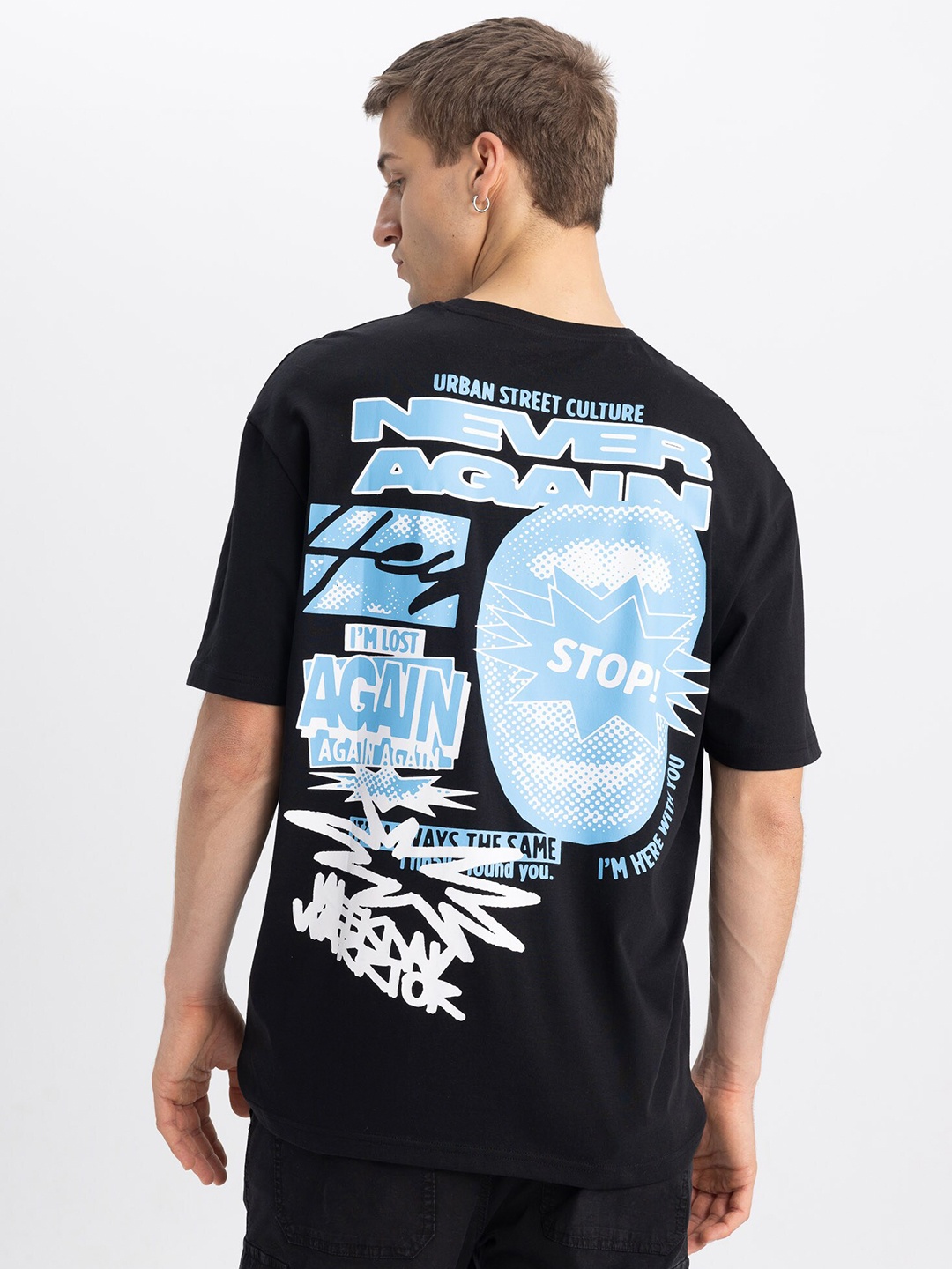 

DeFacto Typography Printed Pure Cotton T-shirt, Black