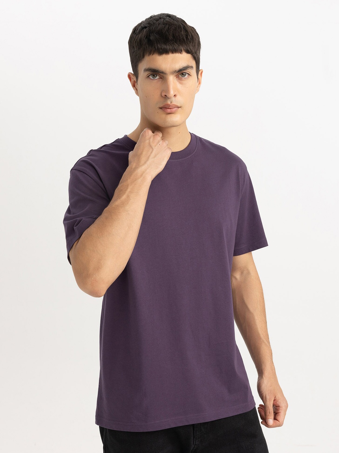 

DeFacto Drop-Shoulder Sleeves Pure Cotton Casual T-shirt, Purple