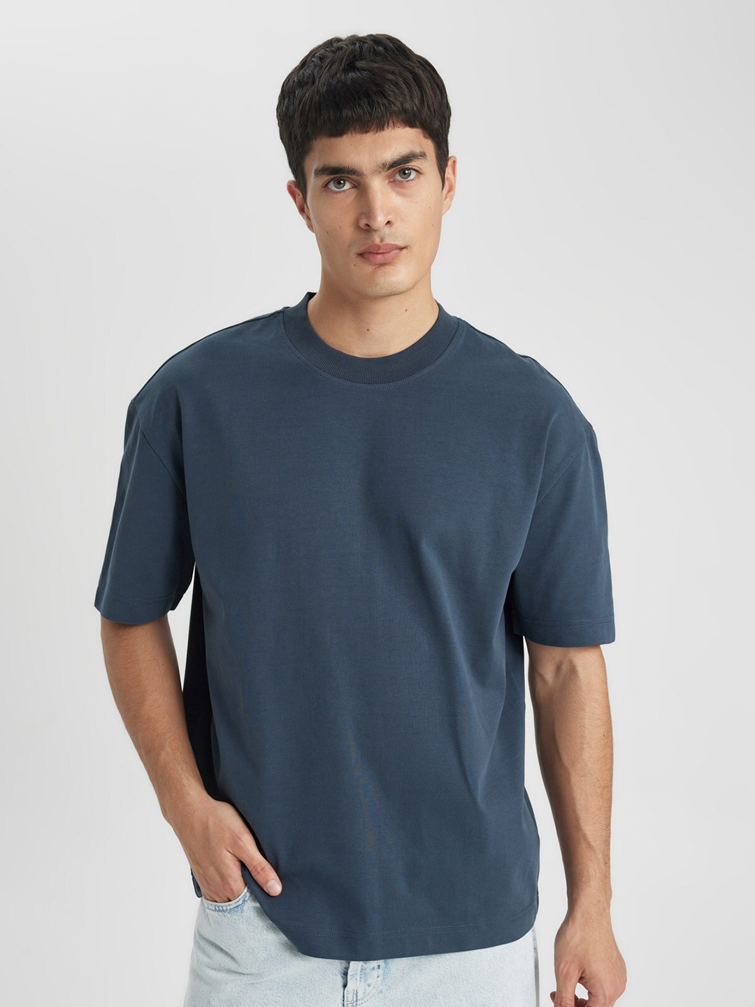 

DeFacto Drop Shoulder Sleeves Pure Cotton T-shirt, Blue