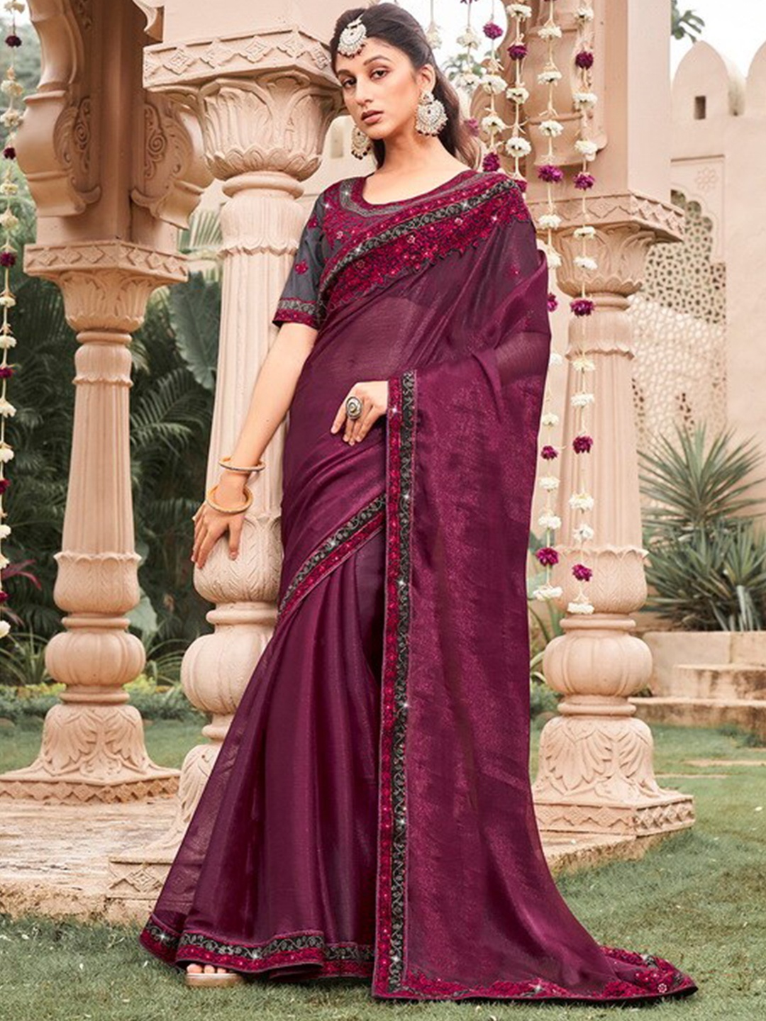 

Kalista Embroidered Pure Chiffon Saree, Purple