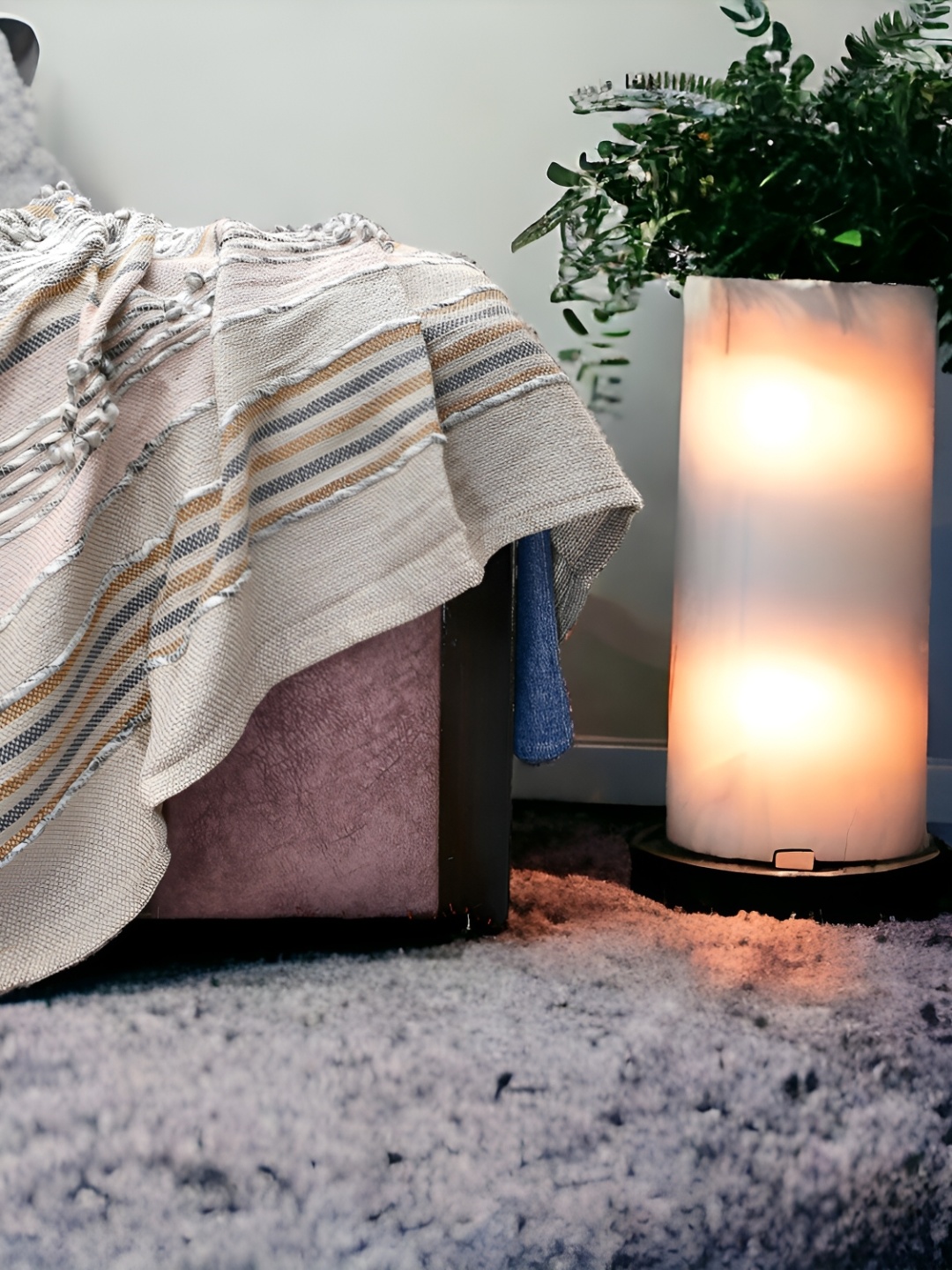 

INTERIORQUOTIENT Beige & Brown Self Design Pure Cotton Throw Blanket