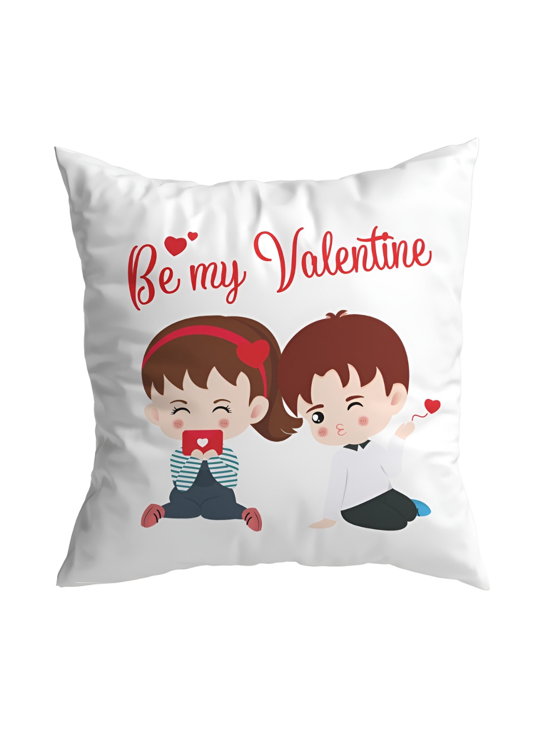 

ARTBUG White & Red Printed Square Pre-Filled Cushion With Filler