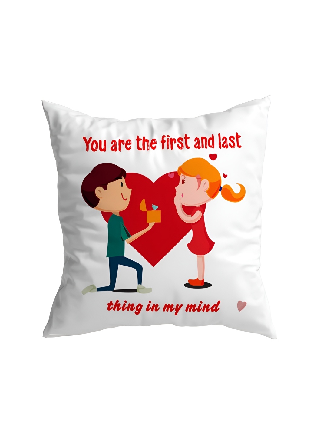 

ARTBUG White & Red Printed Square Pre-Filled Cushion With Filler