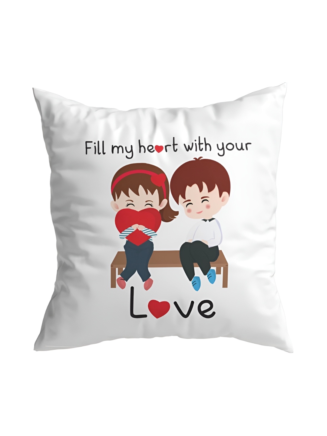 

ARTBUG White & Red Printed Square Pre-Filled Cushion With Filler