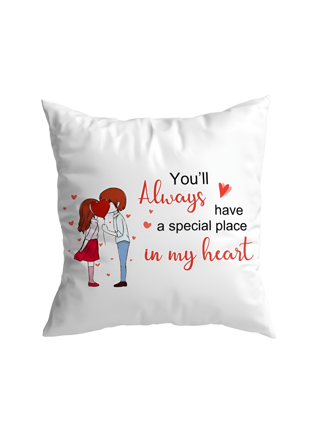 

ARTBUG White & Red Printed Square Pre-Filled Cushion With Filler