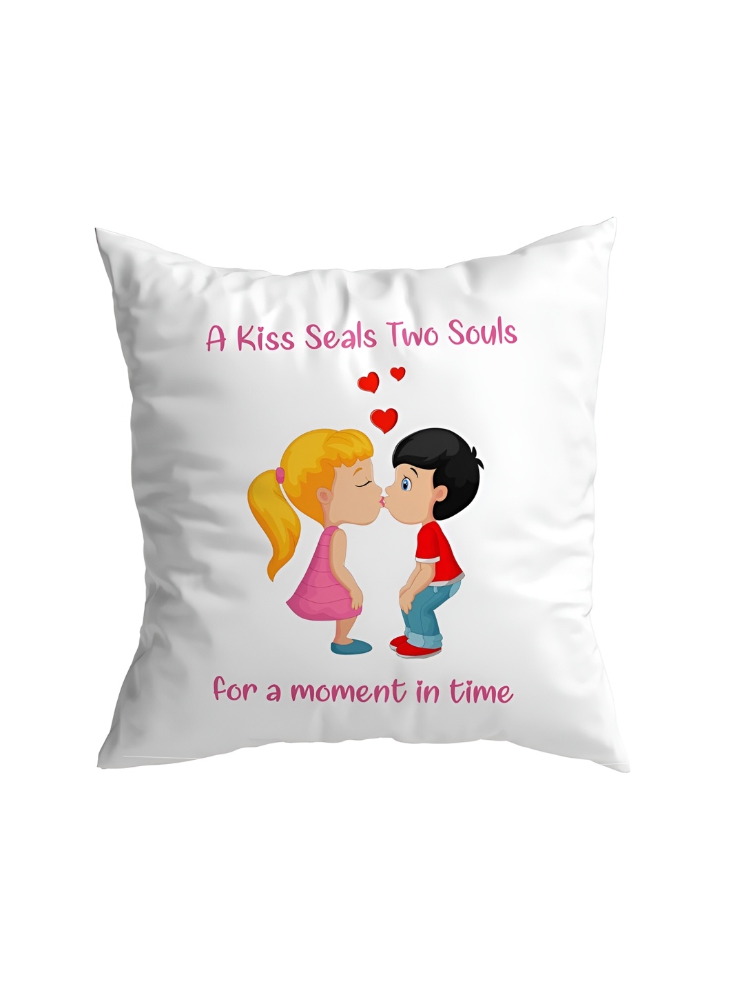 

ARTBUG White & Pink Printed Square Pre-Filled Cushion With Filler
