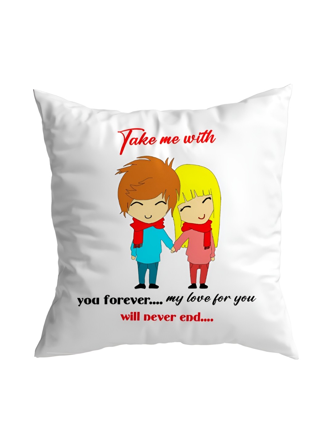 

ARTBUG White & Red Printed Square Pre-Filled Cushion With Filler