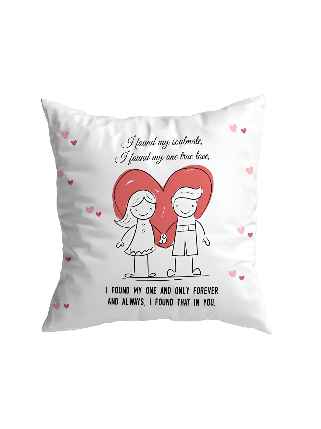

ARTBUG White & Red Printed Square Pre-Filled Cushion With Filler