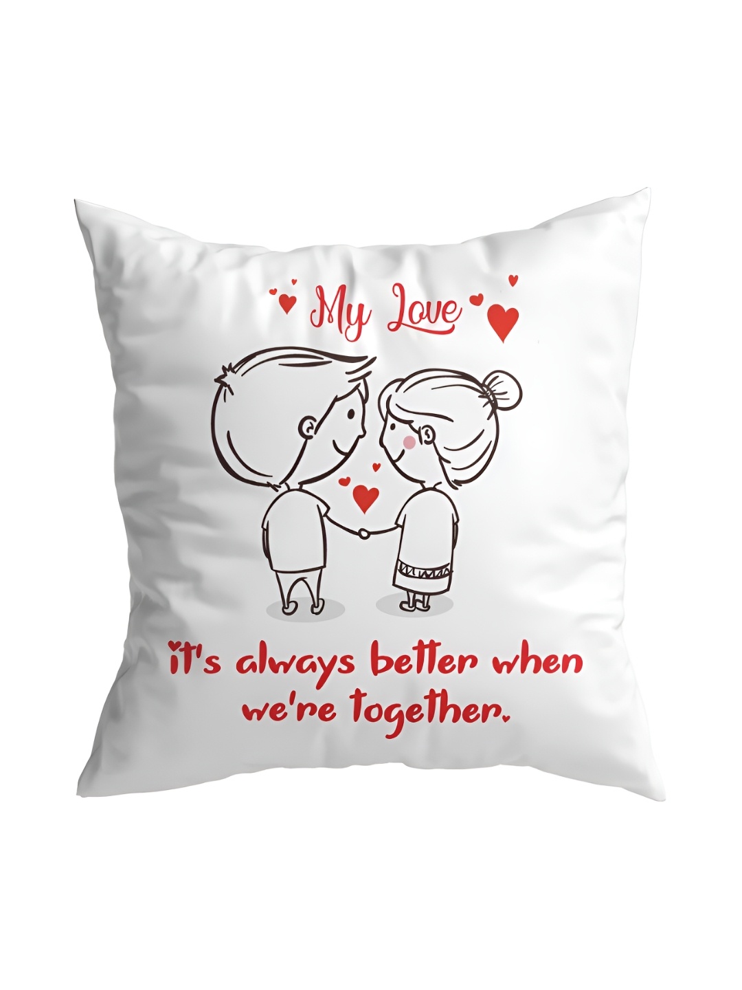 

ARTBUG White & Red Printed Square Pre-Filled Cushion With Filler