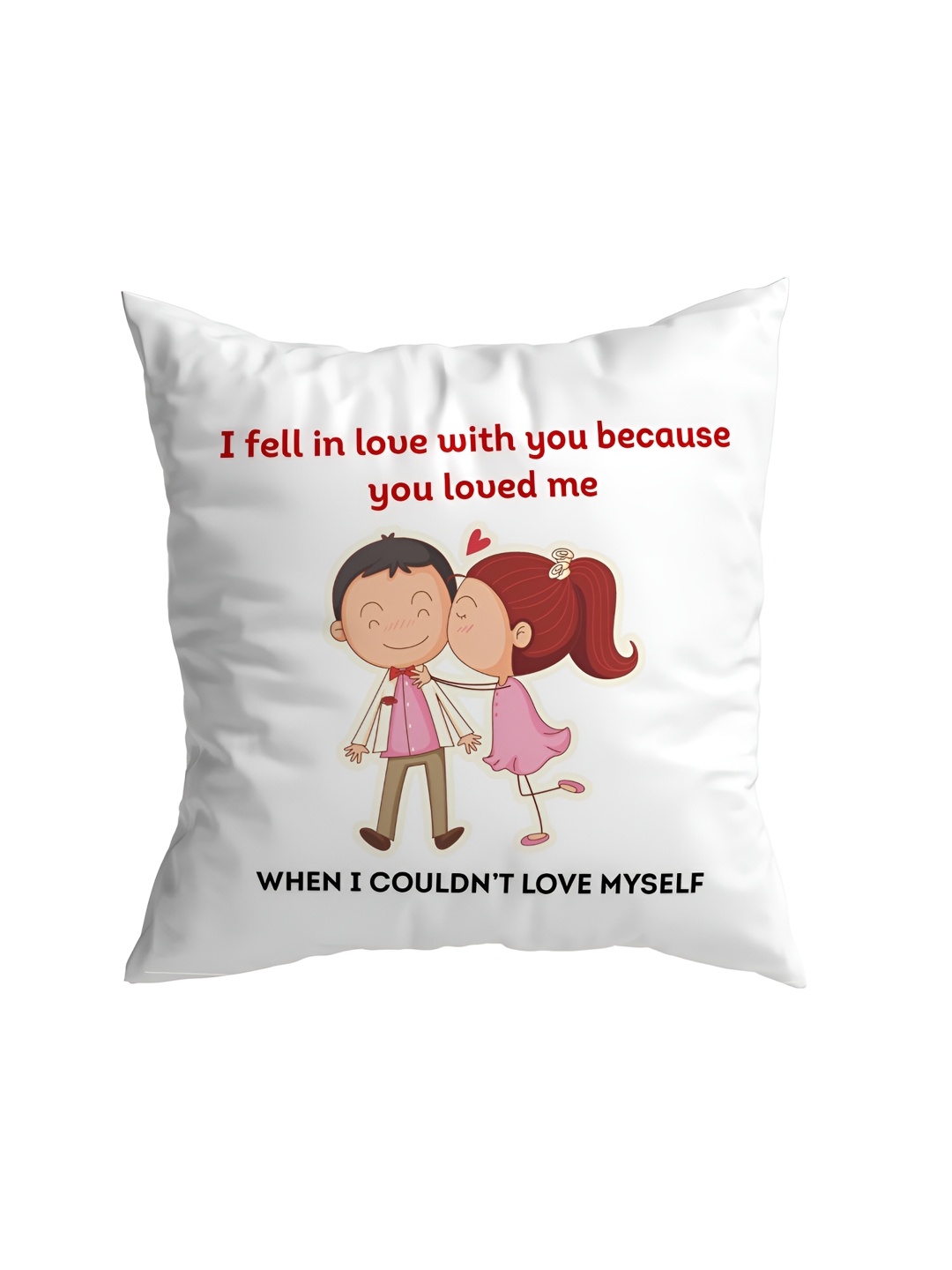 

ARTBUG White & Red Printed Square Pre-Filled Cushion With Filler
